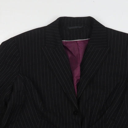 One Womens Black Striped Polyester Jacket Suit Jacket Size 14