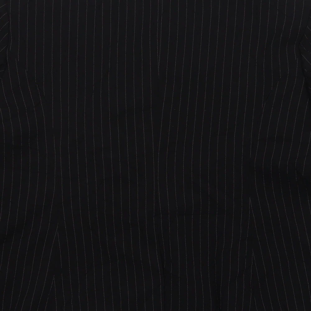 One Womens Black Striped Polyester Jacket Suit Jacket Size 14