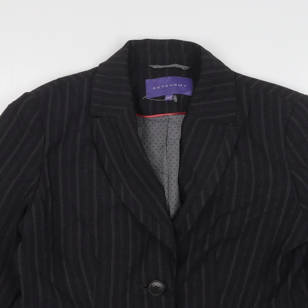Autonomy  Womens Grey Striped Polyester Jacket Suit Jacket Size 12