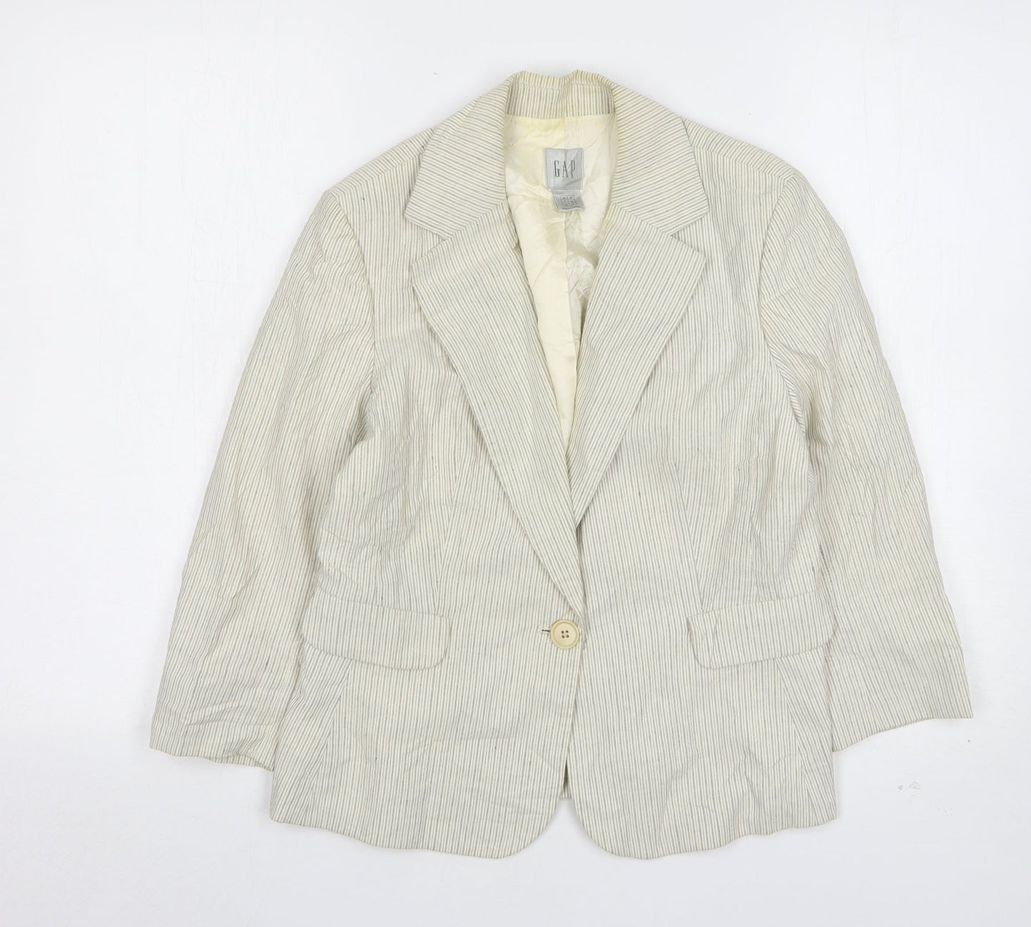 Gap Womens Beige Striped Cotton Jacket Blazer Size 10