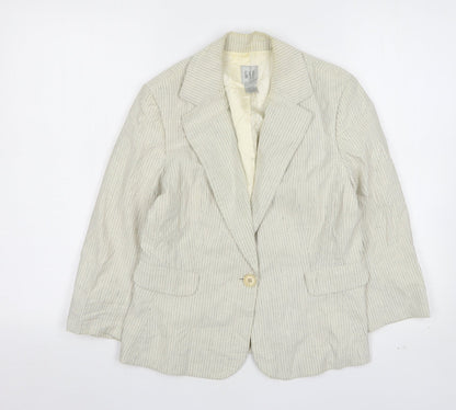 Gap Womens Beige Striped Cotton Jacket Blazer Size 10