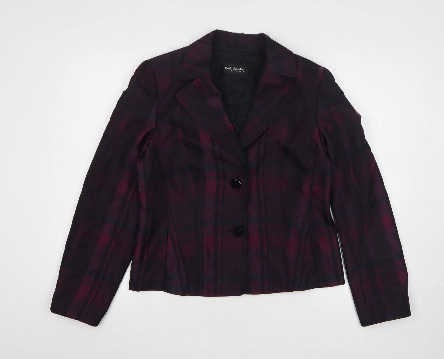Betty Barclay Womens Purple Plaid Polyester Jacket Suit Jacket Size 14