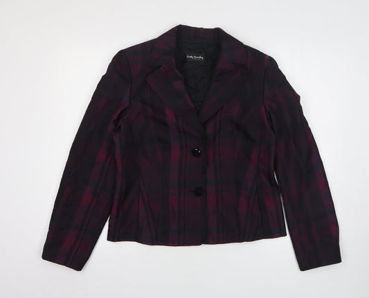 Betty Barclay Womens Purple Plaid Polyester Jacket Suit Jacket Size 14