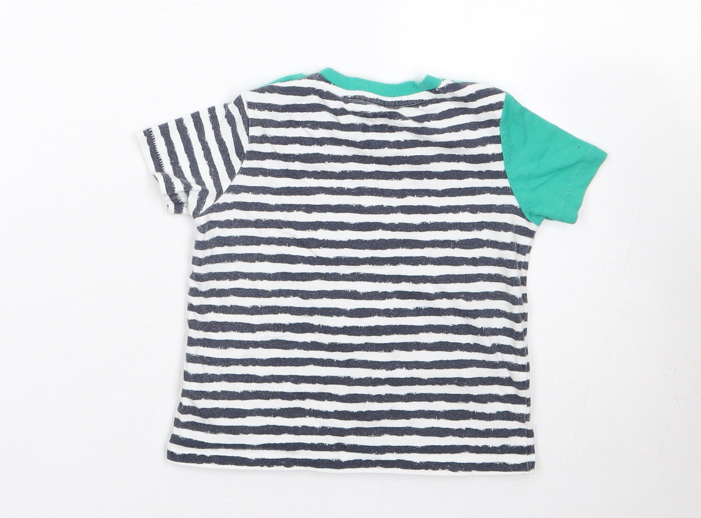 F&F Boys Blue Striped 100% Cotton Jersey T-Shirt Size 12-18 Months Crew Neck Pullover