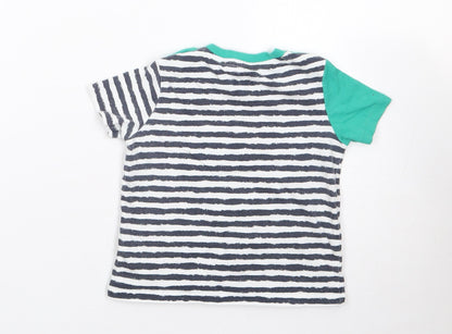 F&F Boys Blue Striped 100% Cotton Jersey T-Shirt Size 12-18 Months Crew Neck Pullover