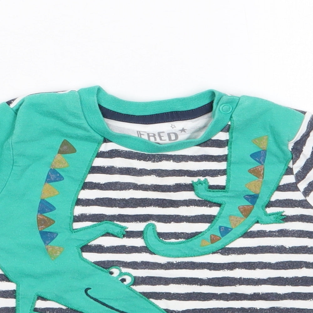 F&F Boys Blue Striped 100% Cotton Jersey T-Shirt Size 12-18 Months Crew Neck Pullover
