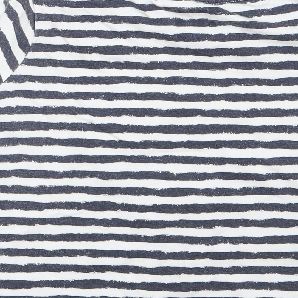 F&F Boys Blue Striped 100% Cotton Jersey T-Shirt Size 12-18 Months Crew Neck Pullover