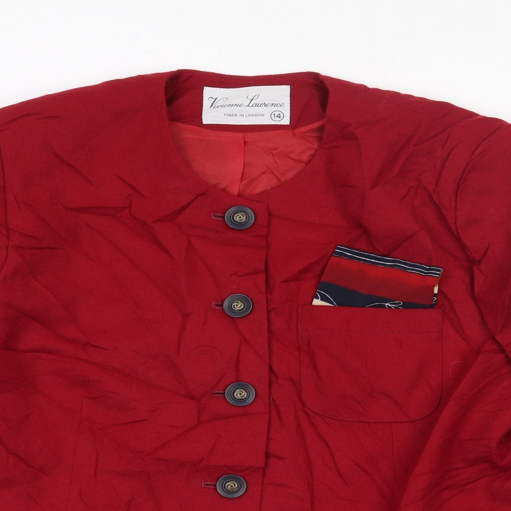 Vivienne Laurence Womens Red   Jacket  Size 14  Button