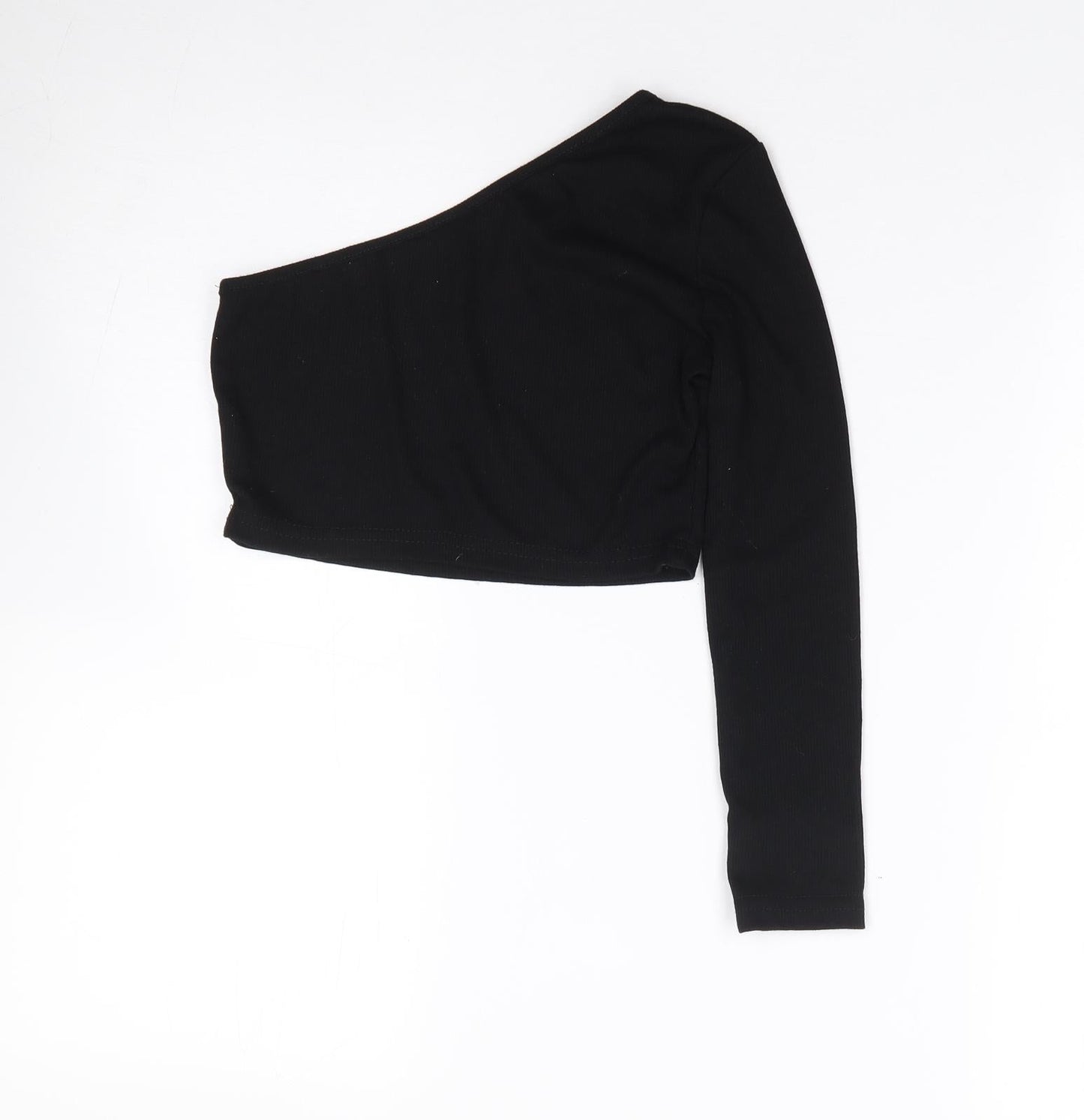 SheIn Girls Black  Cotton Cropped T-Shirt Size 10 Years One Shoulder Pullover - Ribbed