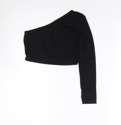 SheIn Girls Black  Cotton Cropped T-Shirt Size 10 Years One Shoulder Pullover - Ribbed