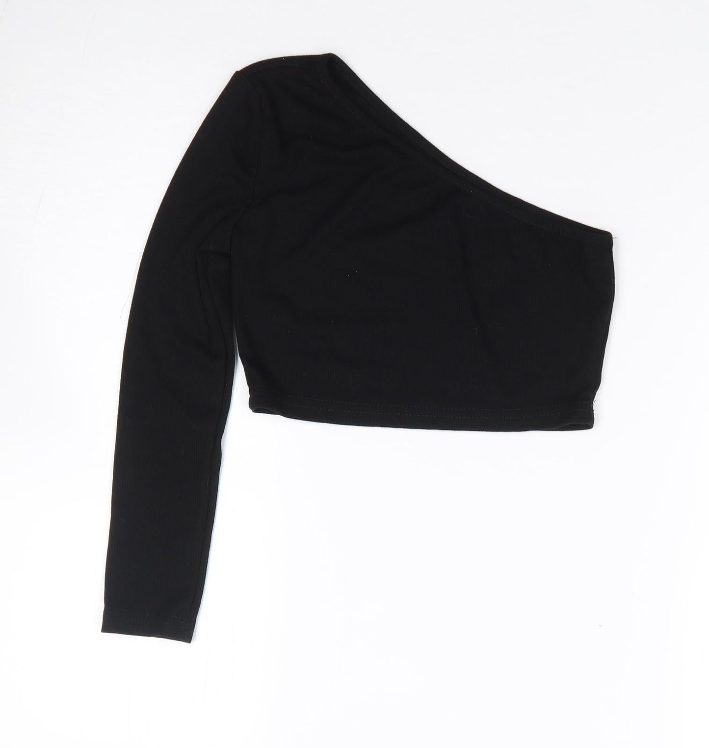 SheIn Girls Black  Cotton Cropped T-Shirt Size 10 Years One Shoulder Pullover - Ribbed