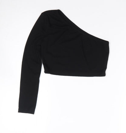 SheIn Girls Black  Cotton Cropped T-Shirt Size 10 Years One Shoulder Pullover - Ribbed