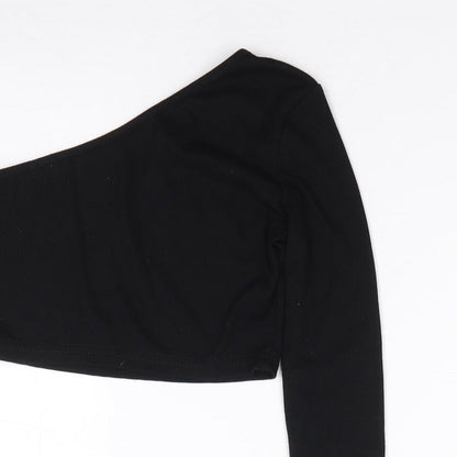 SheIn Girls Black  Cotton Cropped T-Shirt Size 10 Years One Shoulder Pullover - Ribbed