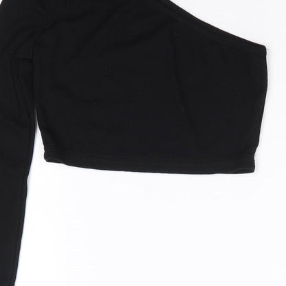 SheIn Girls Black  Cotton Cropped T-Shirt Size 10 Years One Shoulder Pullover - Ribbed