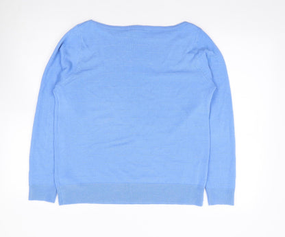 Vida V Womens Blue Boat Neck  Acrylic Pullover Jumper Size L