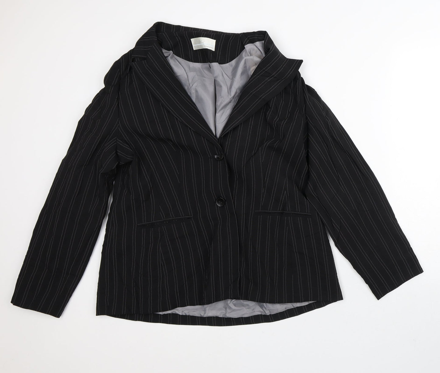 AMARANTO Womens Black Striped  Jacket Blazer Size 18