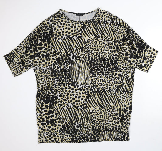 Boohoo Womens Yellow Animal Print Polyester Tunic Blouse Size 2 Round Neck
