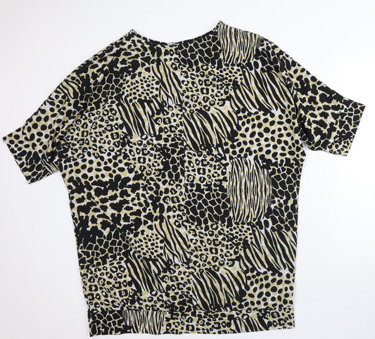 Boohoo Womens Yellow Animal Print Polyester Tunic Blouse Size 2 Round Neck