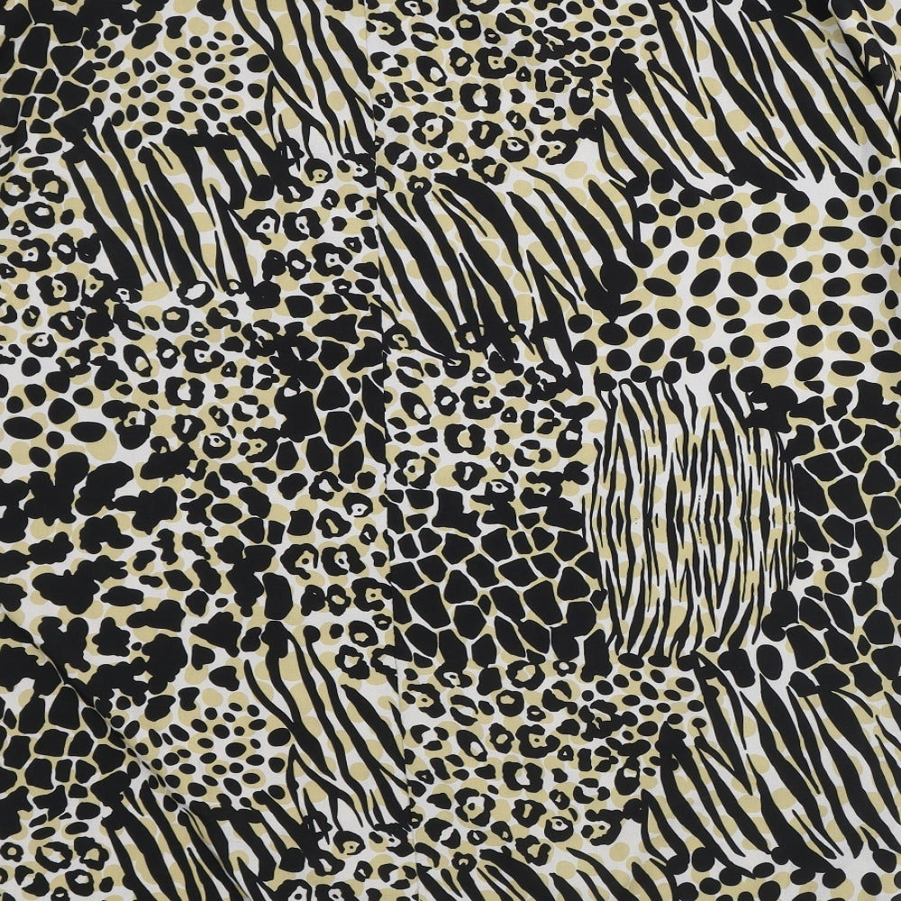 Boohoo Womens Yellow Animal Print Polyester Tunic Blouse Size 2 Round Neck