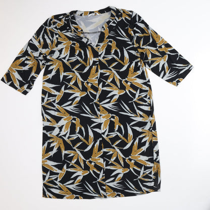 Together Womens Black Geometric Polyester T-Shirt Dress  Size 14  V-Neck
