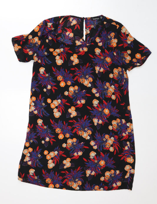 Boohoo Womens Black Floral Polyester A-Line  Size 12  Round Neck