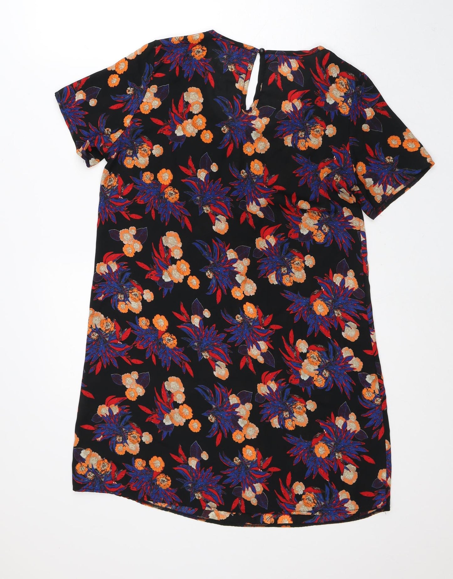 Boohoo Womens Black Floral Polyester A-Line  Size 12  Round Neck