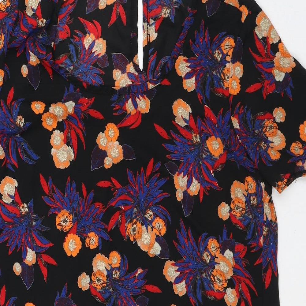 Boohoo Womens Black Floral Polyester A-Line  Size 12  Round Neck