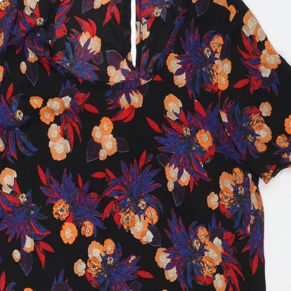 Boohoo Womens Black Floral Polyester A-Line  Size 12  Round Neck