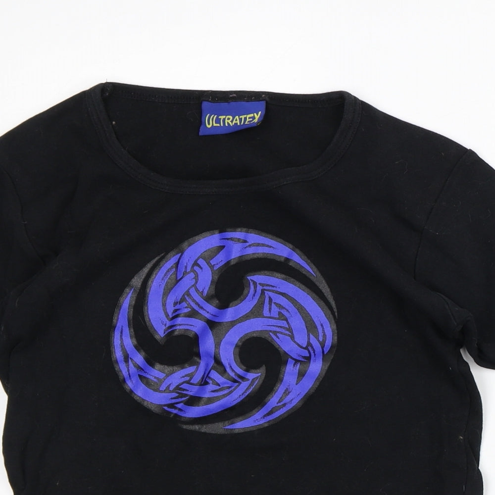 Ultratex Womens Black  100% Cotton Basic T-Shirt Size S Round Neck