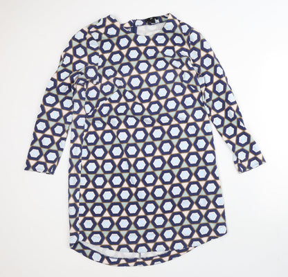 H&M Womens Blue Geometric 100% Cotton T-Shirt Dress  Size L  Crew Neck