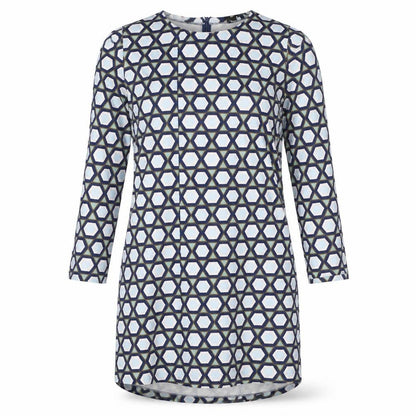 H&M Womens Blue Geometric 100% Cotton T-Shirt Dress  Size L  Crew Neck