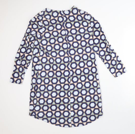 H&M Womens Blue Geometric 100% Cotton T-Shirt Dress  Size L  Crew Neck