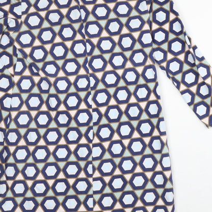 H&M Womens Blue Geometric 100% Cotton T-Shirt Dress  Size L  Crew Neck