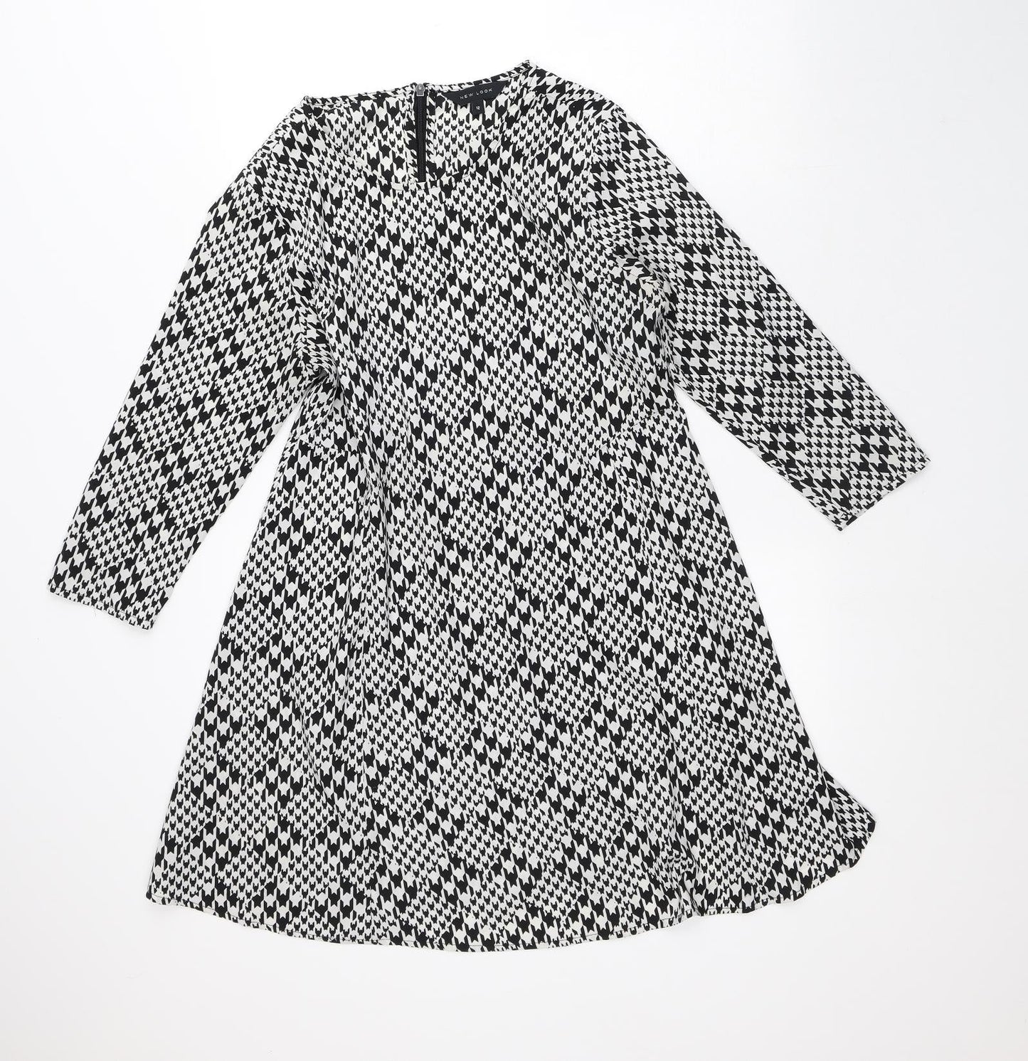 New Look Womens White Geometric Polyester A-Line  Size 12  Round Neck