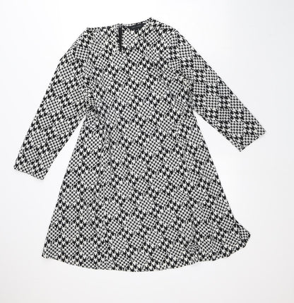 New Look Womens White Geometric Polyester A-Line  Size 12  Round Neck