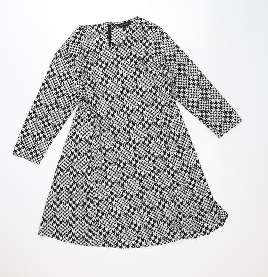New Look Womens White Geometric Polyester A-Line  Size 12  Round Neck