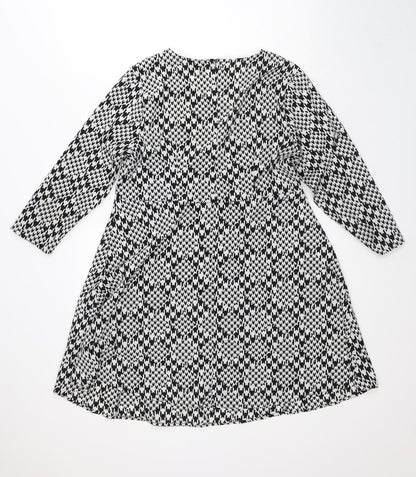 New Look Womens White Geometric Polyester A-Line  Size 12  Round Neck