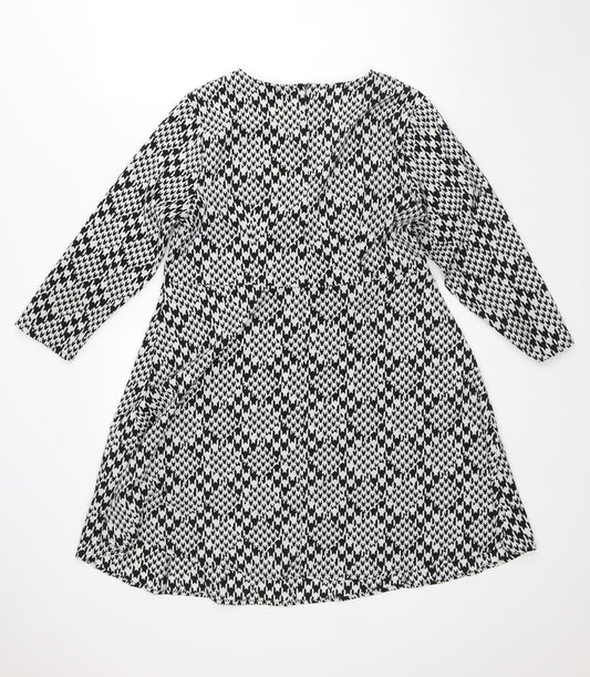 New Look Womens White Geometric Polyester A-Line  Size 12  Round Neck