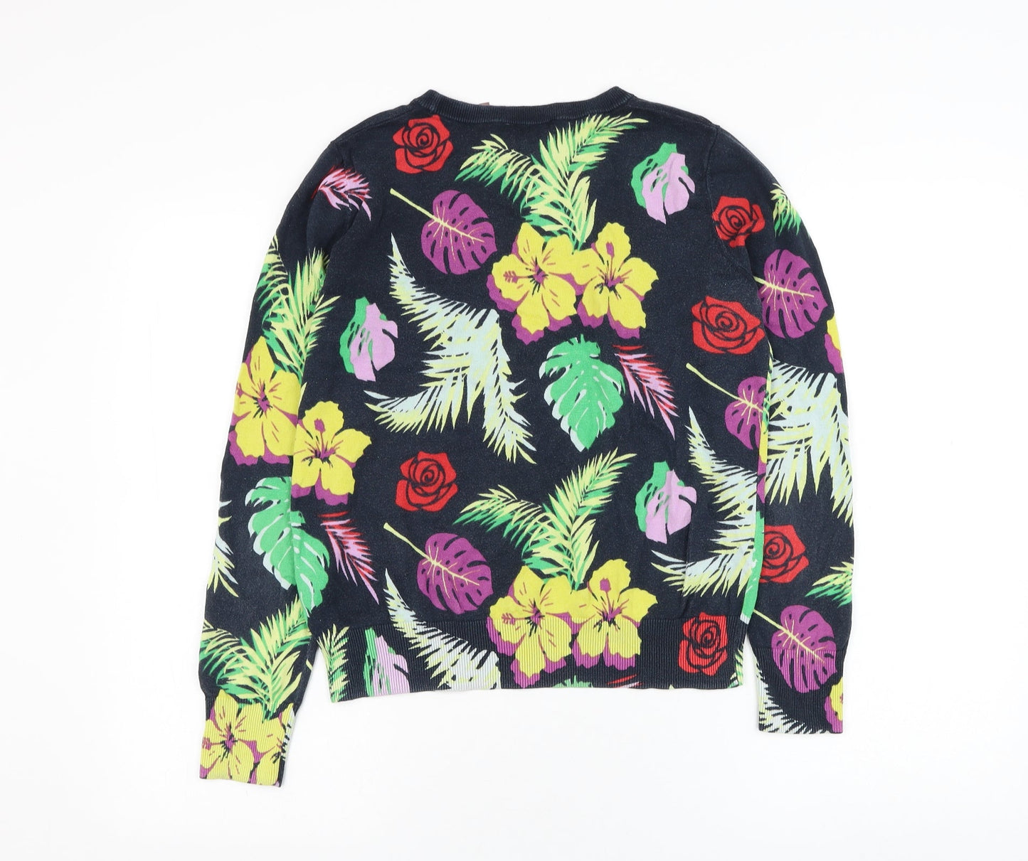J.Won Womens Blue Round Neck Floral Cotton Pullover Jumper Size S