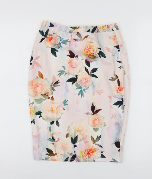 New Look Womens Pink Floral Polyester A-Line Skirt Size 8