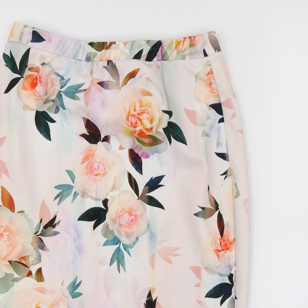 New Look Womens Pink Floral Polyester A-Line Skirt Size 8