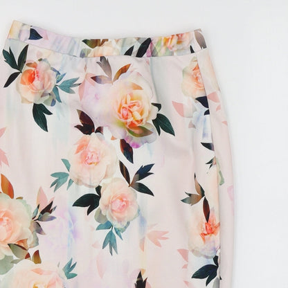 New Look Womens Pink Floral Polyester A-Line Skirt Size 8