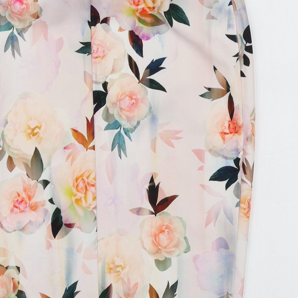 New Look Womens Pink Floral Polyester A-Line Skirt Size 8