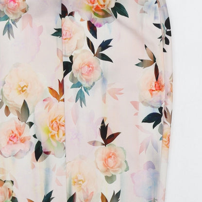 New Look Womens Pink Floral Polyester A-Line Skirt Size 8