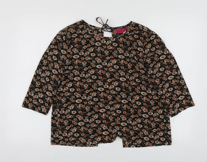Boohoo Womens Brown Geometric Polyester Basic Blouse Size 8 Round Neck