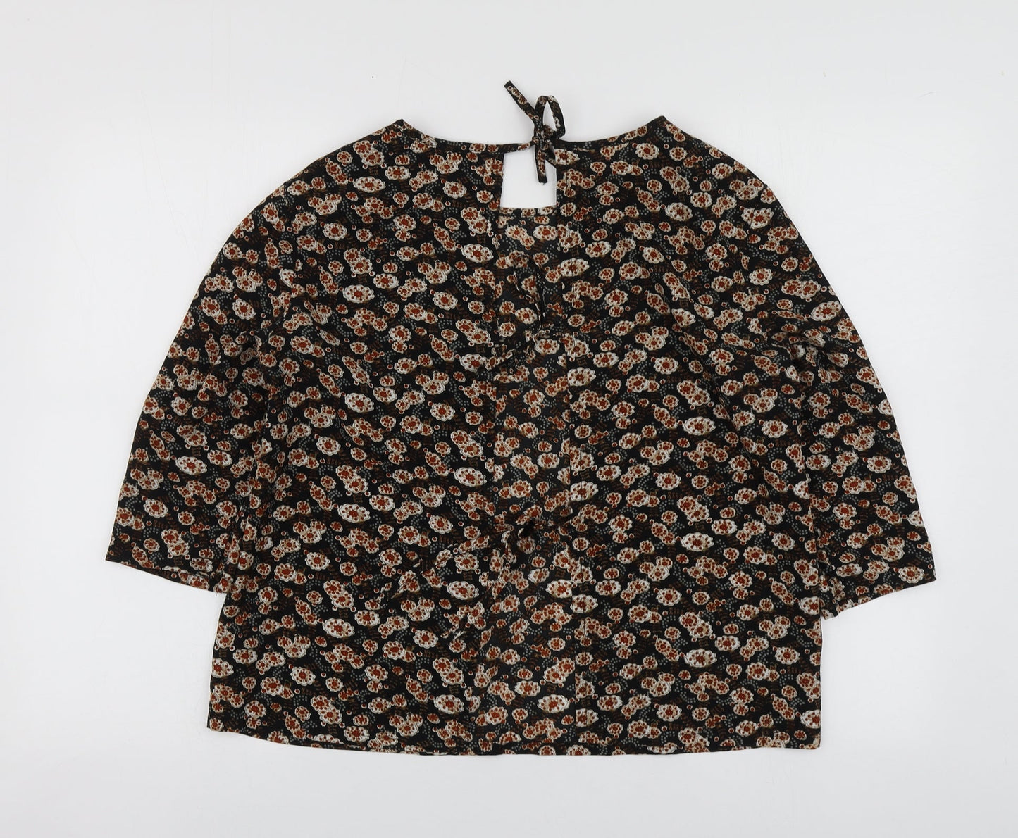 Boohoo Womens Brown Geometric Polyester Basic Blouse Size 8 Round Neck