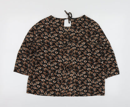 Boohoo Womens Brown Geometric Polyester Basic Blouse Size 8 Round Neck