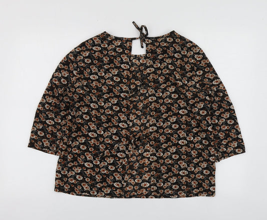 Boohoo Womens Brown Geometric Polyester Basic Blouse Size 8 Round Neck