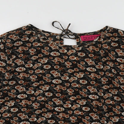 Boohoo Womens Brown Geometric Polyester Basic Blouse Size 8 Round Neck