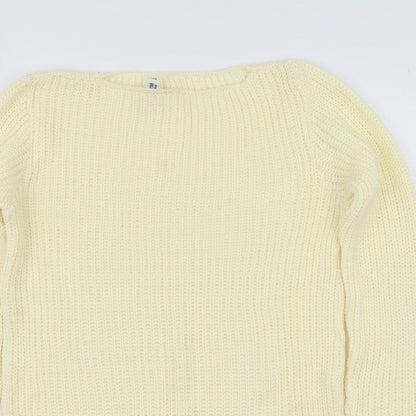 Just Paolo Womens Yellow Round Neck  Acrylic Pullover Jumper Size S